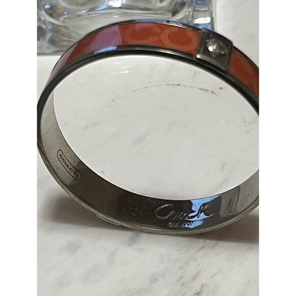 COACH Bangle Bracelet Signature Logo C Orange Enamel Silverplate Stackable - Picture 5 of 5